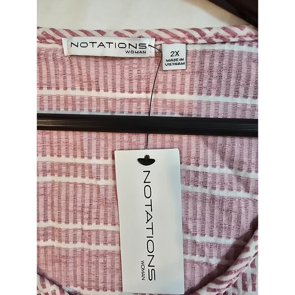 Notations Woman Pink Stripe Button-Front Tie-Hem Knit Top Size 2X - Picture 3 of 11